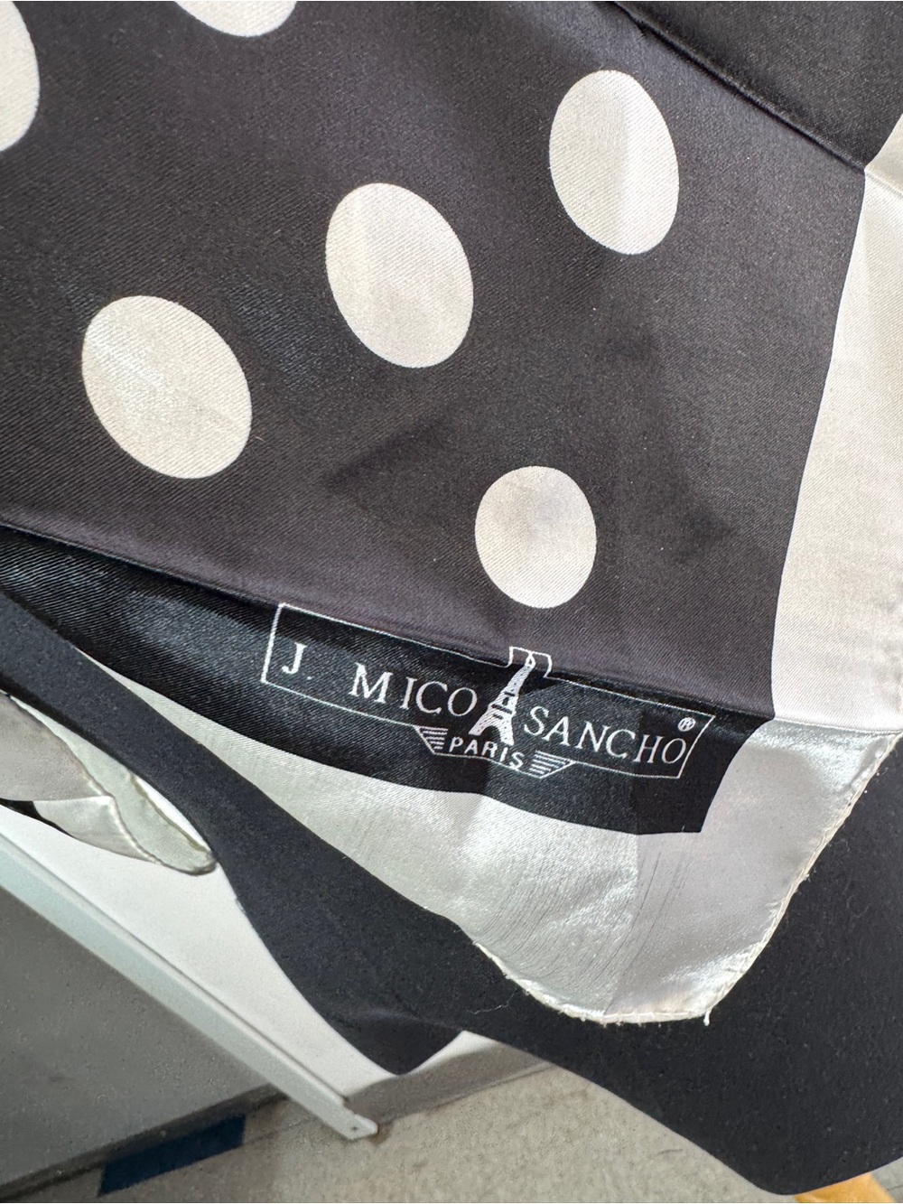 J. Mico Sancho Paris Polka Dot Silk Scarf Black White Square Vintage Chic - Picture 5 of 16